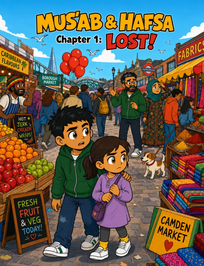 Mus'ab and Hafsa comic cover for chapter one, Lost
