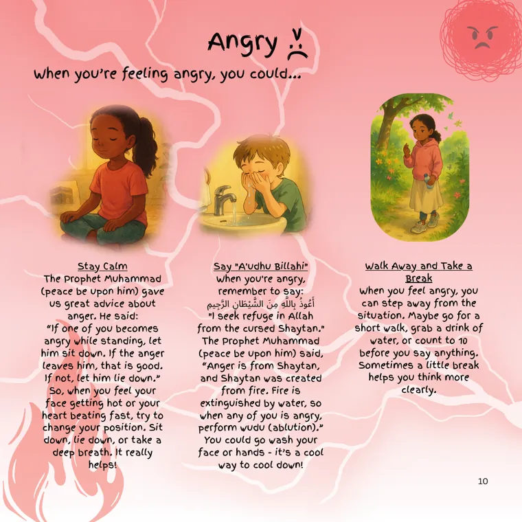 Anger sample page with stories and reflection prompts