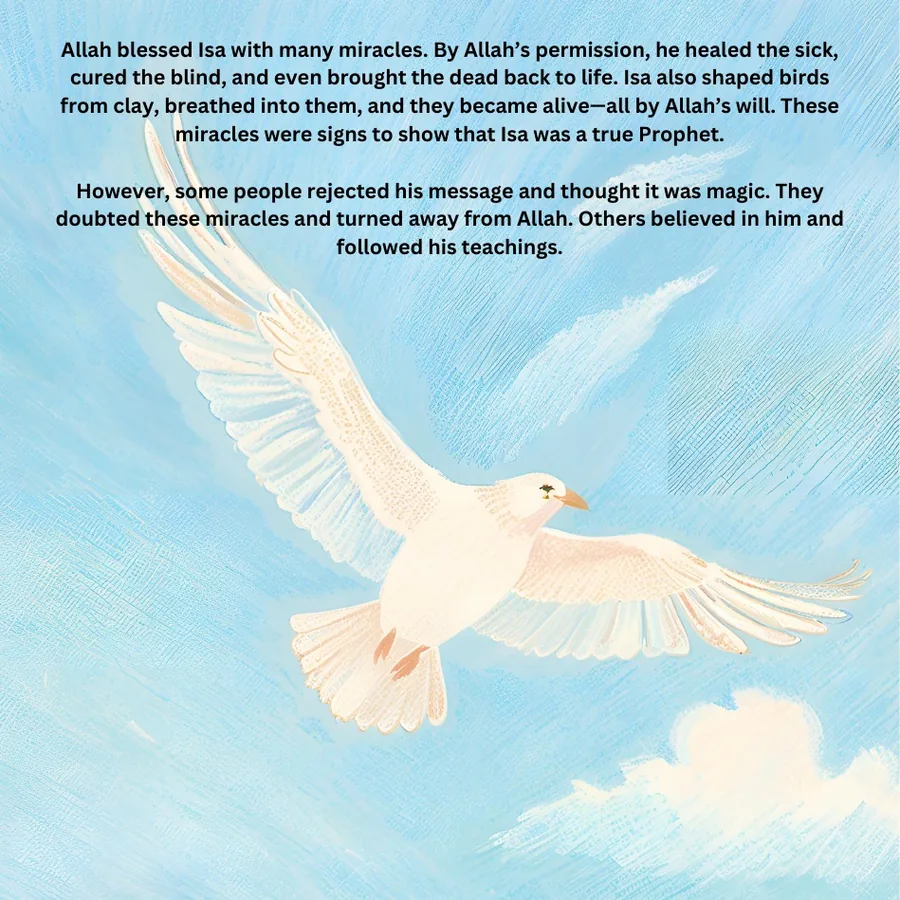 A white dove flying through a painted blue sky